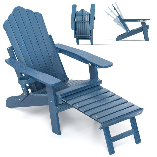 All-Weather HIPS Patio Adirondack Lounge Chair with Retractable Footrest-Navy