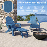 All-Weather HIPS Patio Adirondack Lounge Chair with Retractable Footrest-Navy