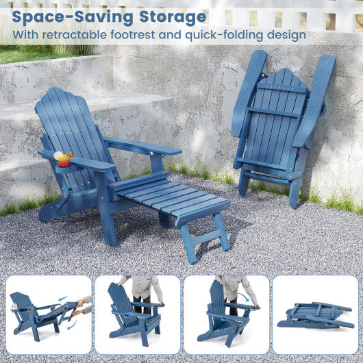 All-Weather HIPS Patio Adirondack Lounge Chair with Retractable Footrest-Navy