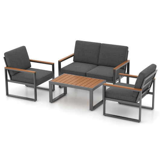 4 Piece Patio Aluminum Furniture Set with Armrests and Tabletop-Gray