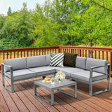 4 Pieces Aluminum Patio Furniture Set with Thick Seat and Back Cushions-Gray