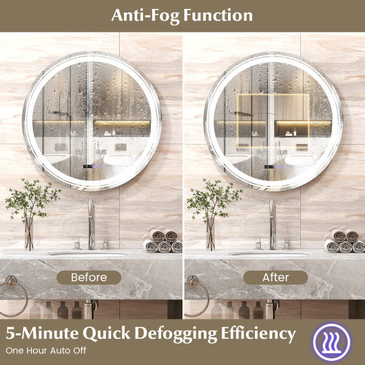 Anti-Fog Round Led Bathroom Mirror with 3 Color LED Lights-L