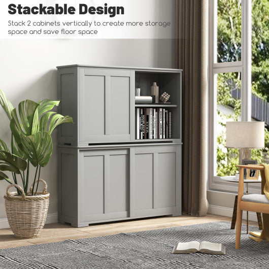 Antique Stackable Kitchen Storage Sideboard with Height Adjustable Shelf-Gray