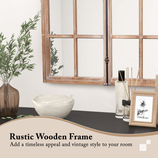 Arched Window Pane Farmhouse Wall Mounted Decorative Mirror-Nature