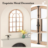 Arched Window Pane Farmhouse Wall Mounted Decorative Mirror-Nature