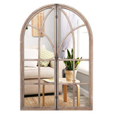 Arched Window Pane Mirror Wall Mounted for Living Room and Entryway-Natural