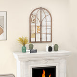 Arched Window Pane Mirror Wall Mounted for Living Room and Entryway-Natural