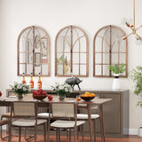 Arched Window Pane Mirror Wall Mounted for Living Room and Entryway-Natural