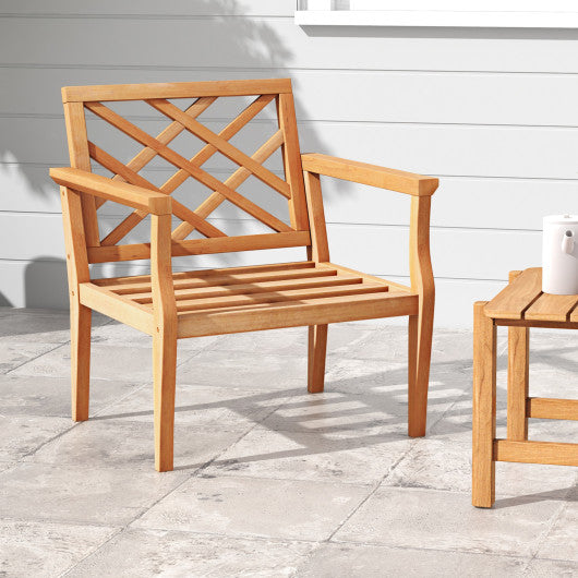 Teak Wood Slatted Patio Chair Armchair with Cozy Backrest and Armrests