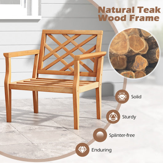 Teak Wood Slatted Patio Chair Armchair with Cozy Backrest and Armrests