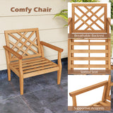 Teak Wood Slatted Patio Chair Armchair with Cozy Backrest and Armrests