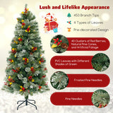 5/7.5/9 FT Pre-Lit Artificial Christmas Tree with 453/1096/1416 PVC and Pine Needles-S