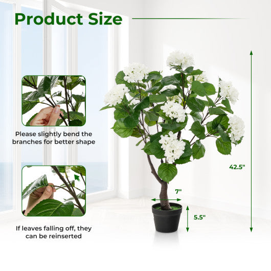 Artificial Hydrangea Tree Fake Floral Plant with 11 White Flowers-White