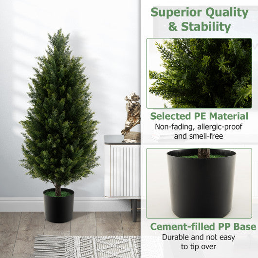 3 Feet Artificial Topiary Cedar Tree with Cement Plastic Pot and Faux Moss-Green