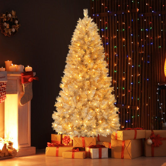 Artificial Xmas Tree with Branch Tips and Warm White LED Lights-6FT