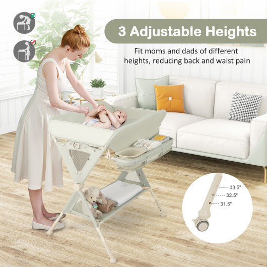 Baby Diaper Changing Table with Water Basin Wheel-Green