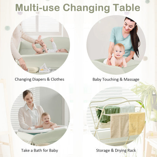 Baby Diaper Changing Table with Water Basin Wheel-Green