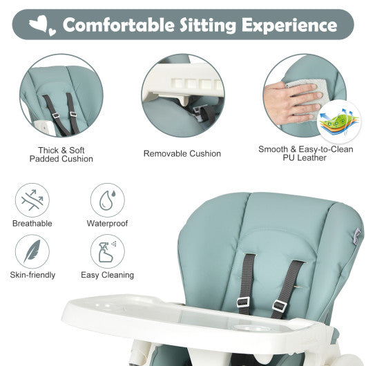Foldable Baby High Chair with Double Removable Trays and Book Holder-Green