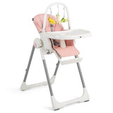 4-in-1 Foldable Baby High Chair with 7 Adjustable Heights and Free Toys Bar-Pink