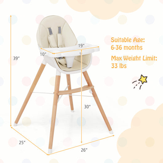 Baby High Chair with Dishwasher Safe Tray-Beige