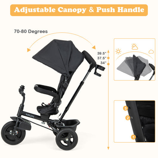 4-in-1 Baby Tricycle Toddler Trike with Reversible Seat and 5-Point Safety Harness-Black