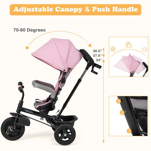 4-in-1 Baby Tricycle Toddler Trike with Reversible Seat and 5-Point Safety Harness-Pink