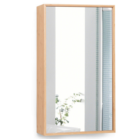 Bamboo Bathroom Wall Cabinet with Mirror with 2 Adjustable Shelves-Natural