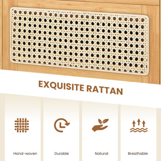 Bamboo Rattan Nightstand with Drawer and Solid Wood Legs-Natural