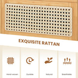 Bamboo Rattan Nightstand with Drawer and Solid Wood Legs-Natural