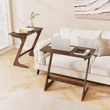 Bamboo Z-Shaped Spacious Sofa Side Table with Space-Saving Tabletop-Brown