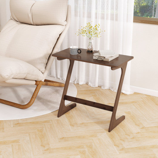 Bamboo Z-Shaped Spacious Sofa Side Table with Space-Saving Tabletop-Brown
