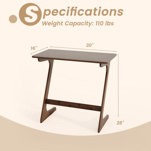 Bamboo Z-Shaped Spacious Sofa Side Table with Space-Saving Tabletop-Brown