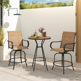 2 Pieces Patio 360 Rotation Swivel Bar Stool Set-Brown