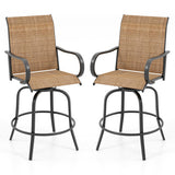 2 Pieces Patio 360 Rotation Swivel Bar Stool Set-Brown