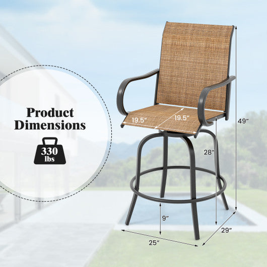 2 Pieces Patio 360 Rotation Swivel Bar Stool Set-Brown