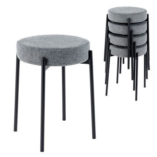 Bar Stools Set of 4 Upholstered Kitchen Stools with Foot Pads-Light Gray