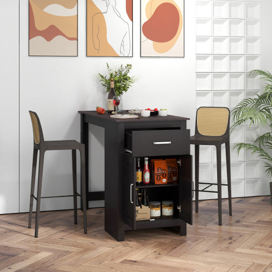 Counter Height Bar Table with Storage Cabinet and Drawer-Black