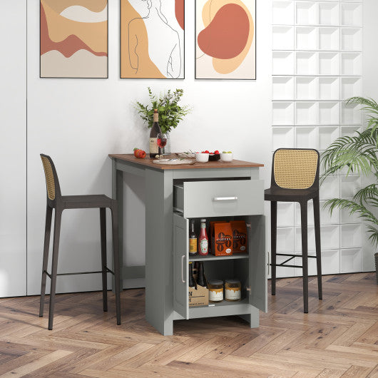 Counter Height Bar Table with Storage Cabinet and Drawer-Gray