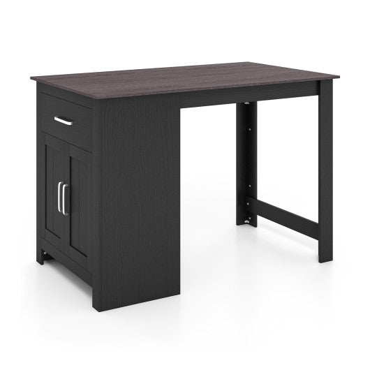 Counter Height Bar Table with Storage Cabinet and Drawer-Black