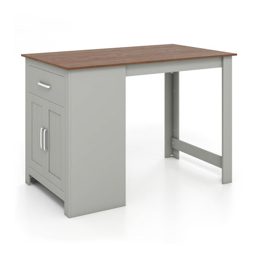 Counter Height Bar Table with Storage Cabinet and Drawer-Gray