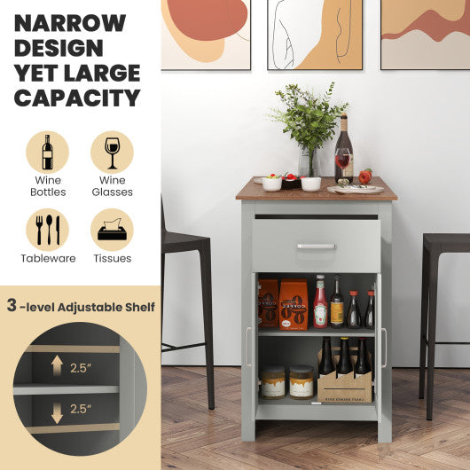 Counter Height Bar Table with Storage Cabinet and Drawer-Gray