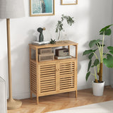 Bamboo Bathroom Floor Storage Cabinet with Shutter Doors-Natural