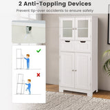 3 Tier Freee-Standing Bathroom Cabinet with 2 Drawers and Glass Doors-White