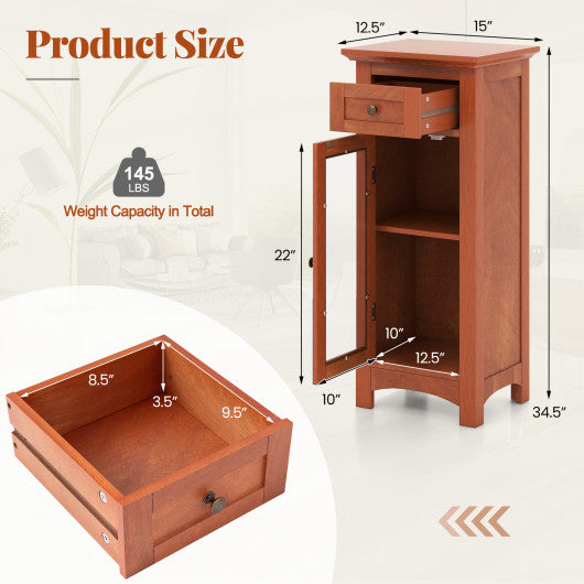 Bathroom Freestanding Storage Cabinet with Single Glass Door-Brown