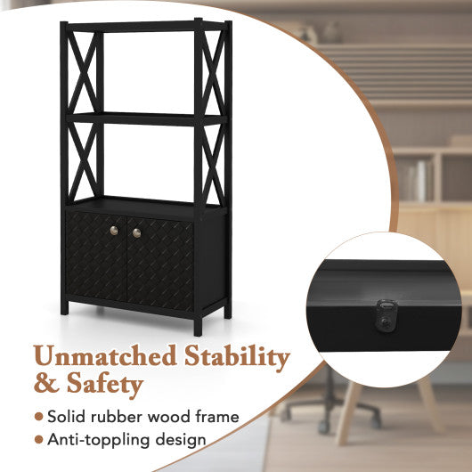 Bathroom Storage Cabinet with Open Shelves and Double Doors-Black