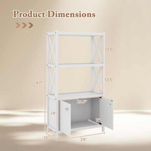 Bathroom Storage Cabinet with Open Shelves and Double Doors-White