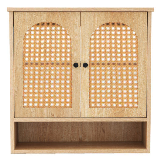 Bathroom Wall Cabinet with PE Rattan Doors and Adjustable Shelves-Natural