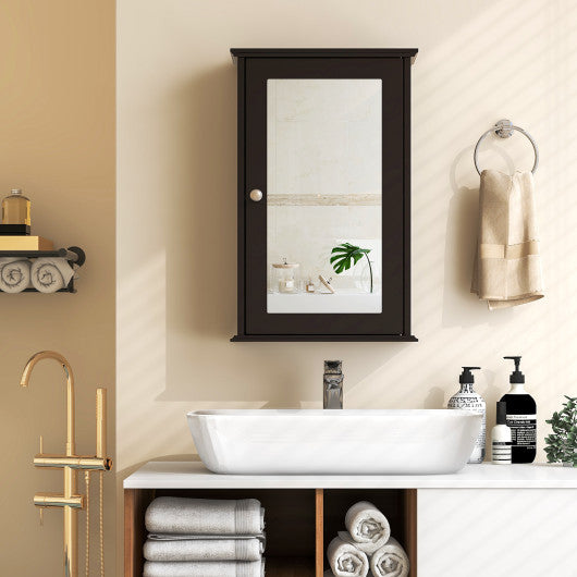 Bathroom Wall Cabinet with Single Mirror Door-Brown