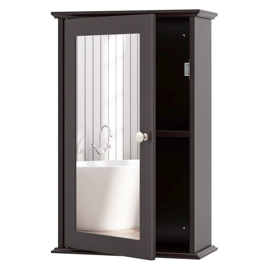 Bathroom Wall Cabinet with Single Mirror Door-Brown