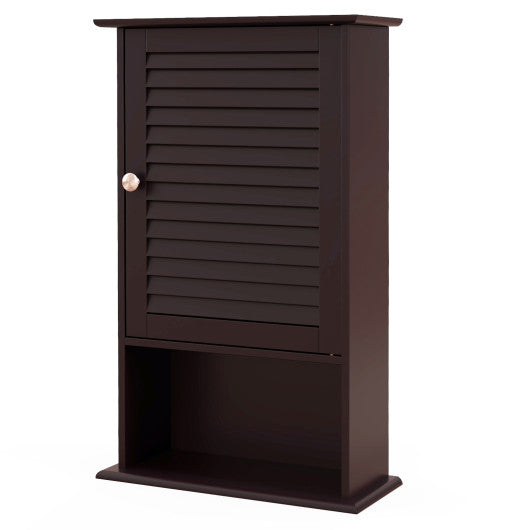 Bathroom Wall Mount Storage Cabinet Single Door with Height Adjustable Shelf-Rustic Brown